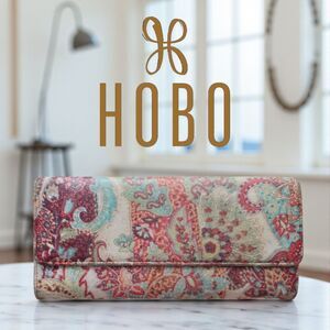 HOBO International Paisley Floral Large Trifold Wallet Leather Wallet